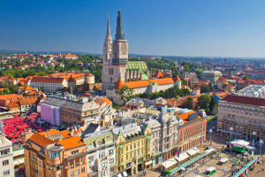 Zagreb main square and cathedral aerial view, Croatia.