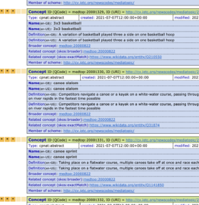 Screenshot from IPTC's cv.iptc.org controlled vocabulary viewer showing new entries to the NewsCodes vocabulary.