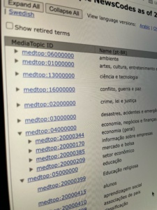 An extract of IPTC Media Topics vocabulary tree browser showing the new "show retired" button.