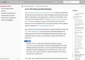 Screenshot of the section of the C2PA 1.2 specification showing the new IPTC assertion definition.