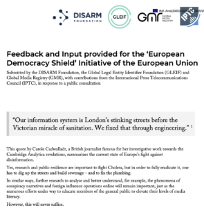 Screenshot of the GMR response to the EU Democracy Shield consultation