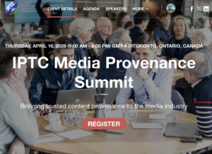 Screenshot of the information page for the IPTC Media Provenance Summit, to be held in Toronto, Canada on Thursday April 16th.