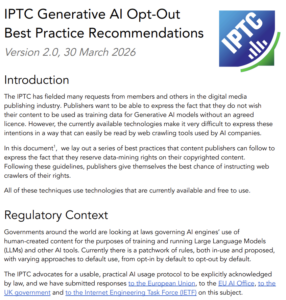 Screenshot of version 2.0 of the IPTC's Generative AI Opt-Out Best Practice Recommendations.